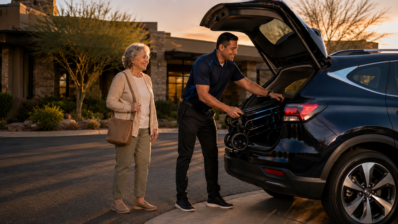 TORO driver helping elderly woman